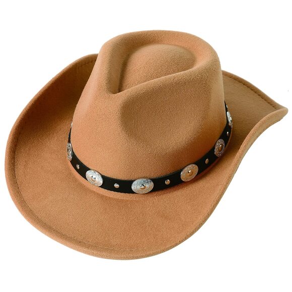 1232 Women Men Felt Wide Brim Western Cowboy Hats Belt Buckle Panama Hat